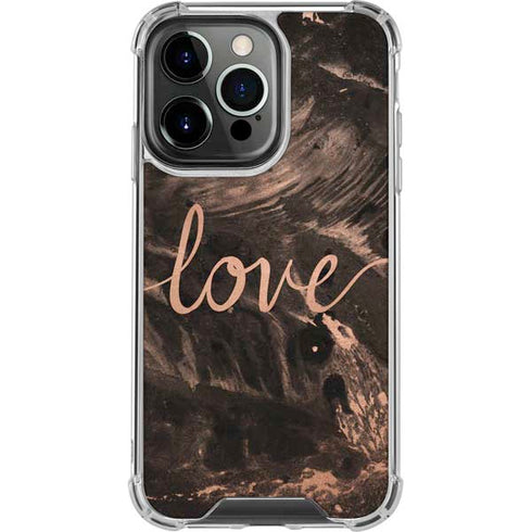 Love Rose Gold Black iPhone 14 Pro Clear Case