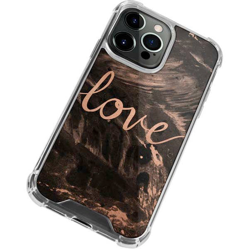 Love Rose Gold Black iPhone 14 Pro Clear Case