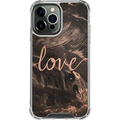 Love Rose Gold Black iPhone 14 Pro Max Clear Case