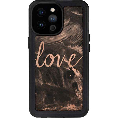Love Rose Gold Black iPhone 14 Pro Max Waterproof Case