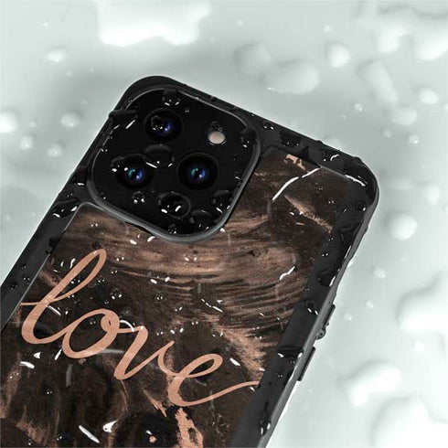 Love Rose Gold Black iPhone 14 Pro Max Waterproof Case