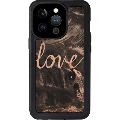 Love Rose Gold Black iPhone 14 Pro Waterproof Case