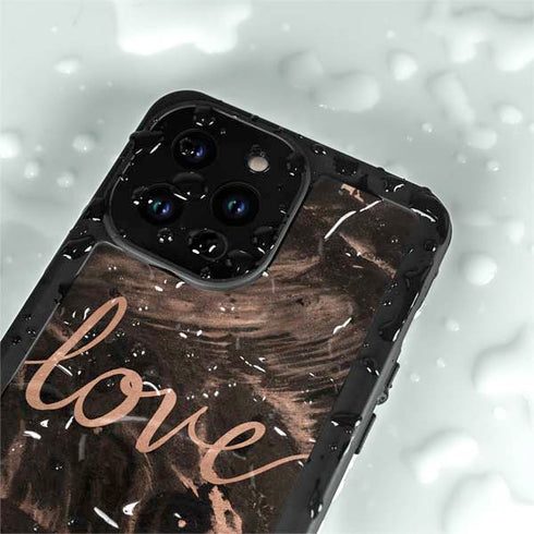 Love Rose Gold Black iPhone 14 Pro Waterproof Case