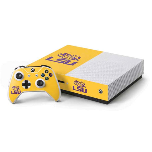 Louisiana State University - LSU Tiger Eye Logo Yellow Xbox One S Console and Controller Bundle Skin