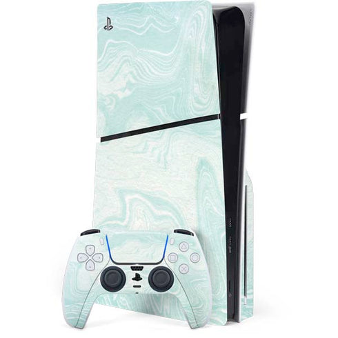 Marbleized Mint PS5 Slim Disk Bundle Skin