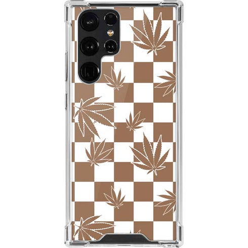Marijuana Brown Checkered Galaxy S22 Ultra Clear Case