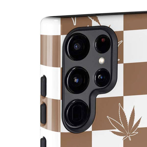Marijuana Brown Checkered Galaxy S22 Ultra Pro Case