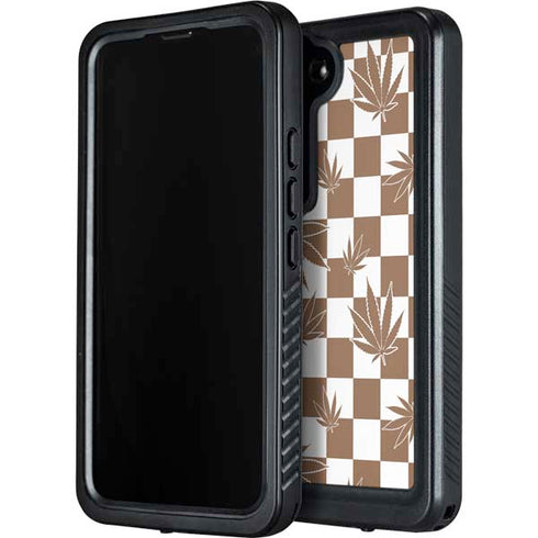Marijuana Brown Checkered Galaxy S23 Plus Waterproof Case