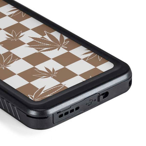 Marijuana Brown Checkered Galaxy S23 Plus Waterproof Case