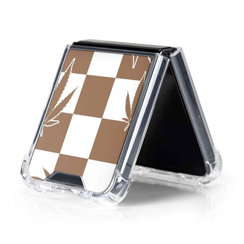 Marijuana Brown Checkered Galaxy Z Flip5 5G Clear Case