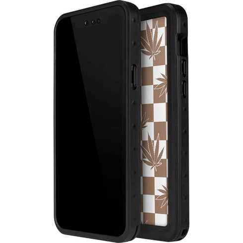 Marijuana Brown Checkered iPhone 12 Mini Waterproof Case