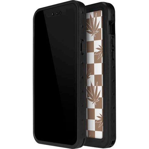 Marijuana Brown Checkered iPhone 13 Mini Waterproof Case