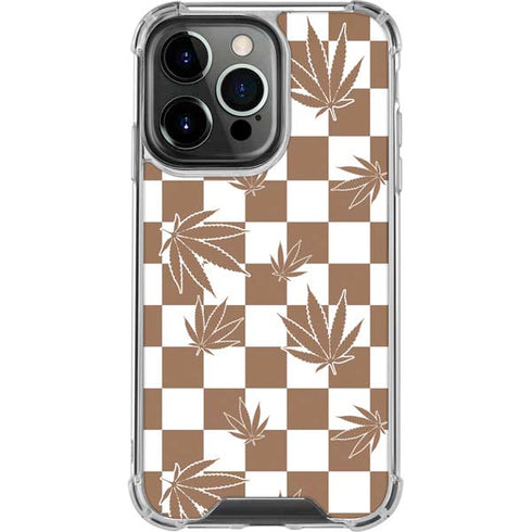 Marijuana Brown Checkered iPhone 13 Pro Clear Case