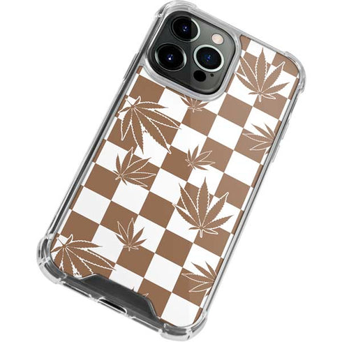 Marijuana Brown Checkered iPhone 13 Pro Clear Case