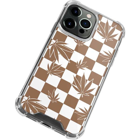 Marijuana Brown Checkered iPhone 13 Pro Max Clear Case