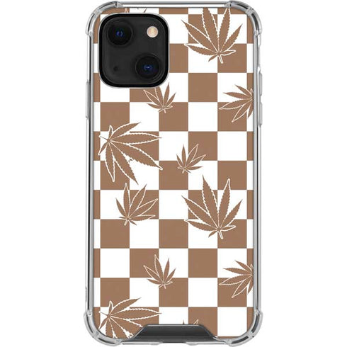 Marijuana Brown Checkered iPhone 14 Clear Case