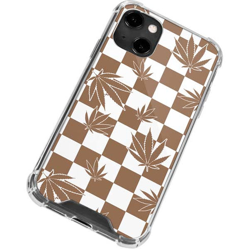 Marijuana Brown Checkered iPhone 14 Clear Case