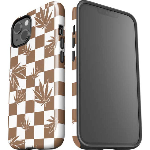 Marijuana Brown Checkered iPhone 14 Plus Impact Case