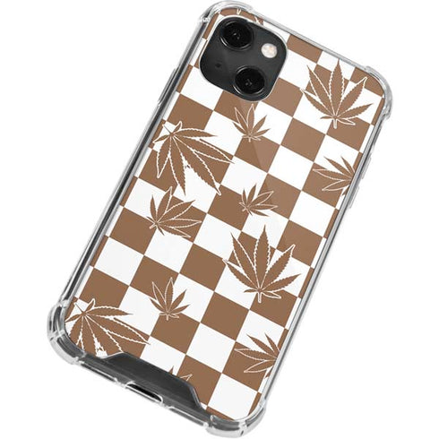 Marijuana Brown Checkered iPhone 14 Plus Clear Case