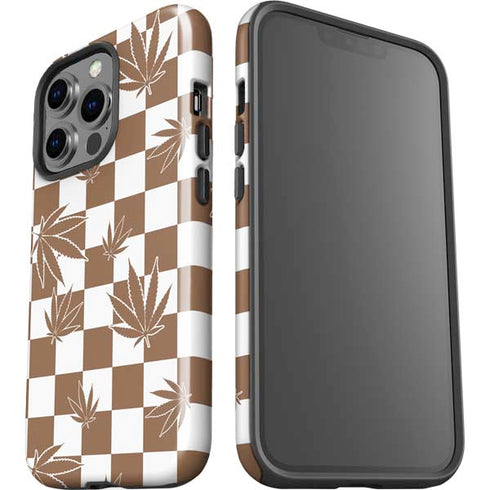 Marijuana Brown Checkered iPhone 14 Pro Impact Case