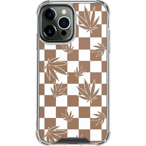 Marijuana Brown Checkered iPhone 14 Pro Max Clear Case