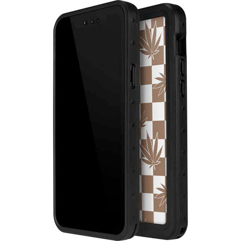 Marijuana Brown Checkered iPhone 14 Pro Max Waterproof Case