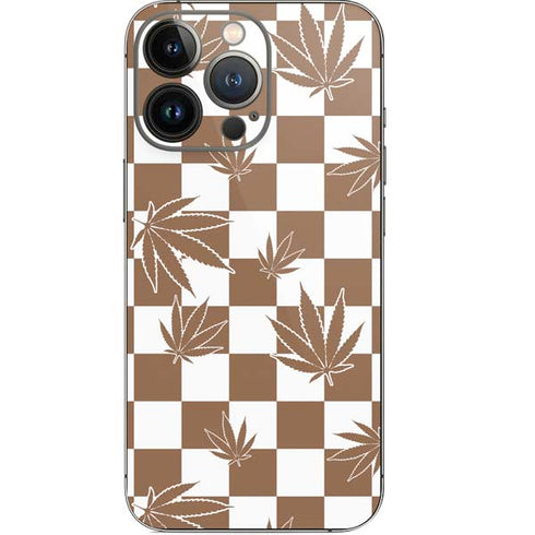 Marijuana Brown Checkered iPhone 15 Pro Skin