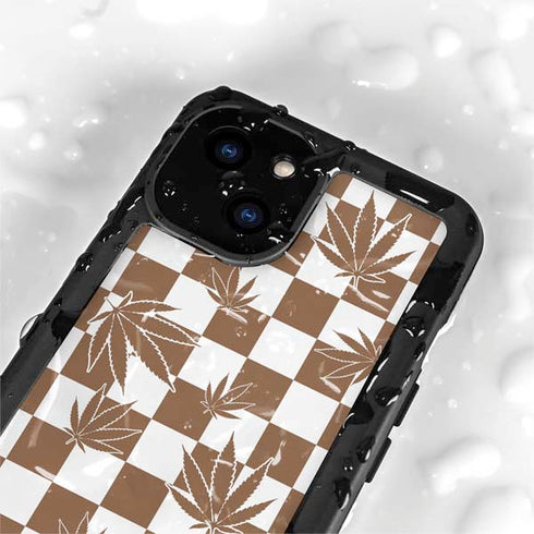 Marijuana Brown Checkered iPhone 15 Plus Waterproof Case