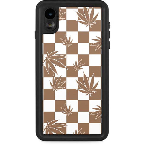 Marijuana Brown Checkered iPhone XR Waterproof Case