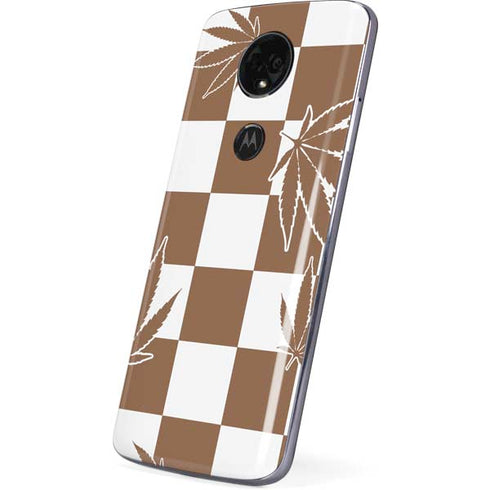 Marijuana Brown Checkered Moto E5 Plus Skin
