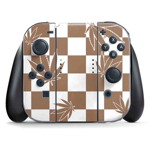 Marijuana Brown Checkered Nintendo Switch (2017-2021) Joy-Con Controller Skin
