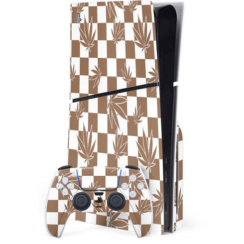 Marijuana Brown Checkered PS5 Slim Disk Bundle Skin