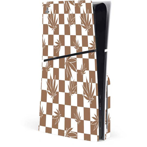 Marijuana Brown Checkered PS5 Slim Disk Console Skin