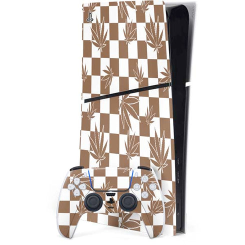 Marijuana Brown Checkered PS5 Slim Digital Edition Bundle Skin