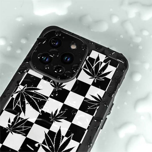 Marijuana Checkered iPhone 14 Pro Max Waterproof Case