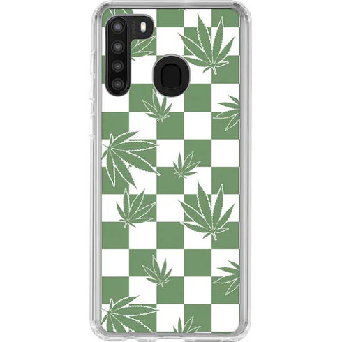 Marijuana Green Checkered Galaxy A21 Clear Case