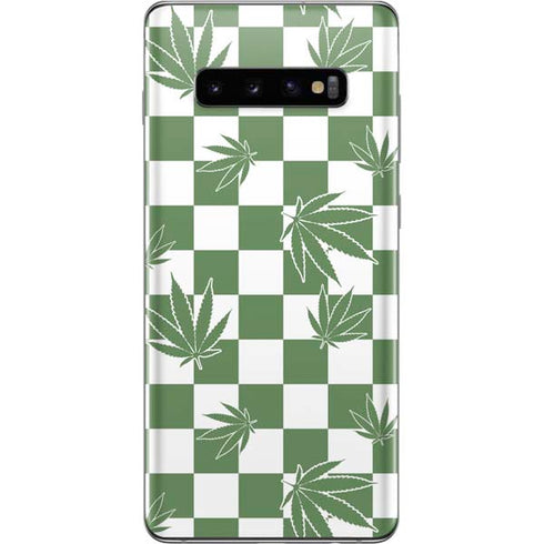Marijuana Green Checkered Galaxy S10 Plus Skin
