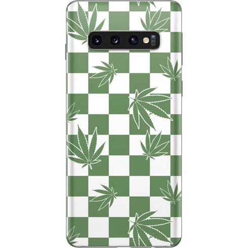 Marijuana Green Checkered Galaxy S10 Skin