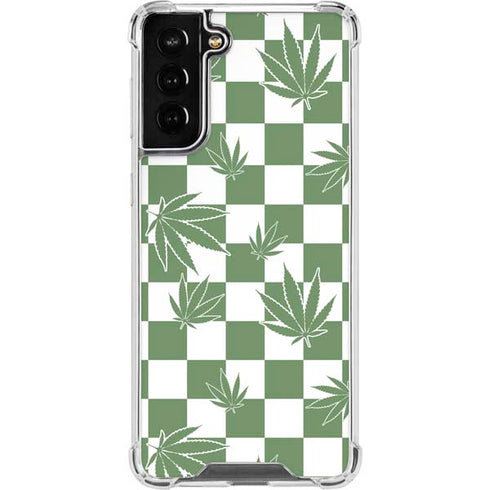Marijuana Green Checkered Galaxy S21 FE Clear Case