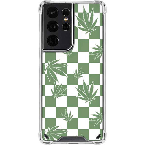 Marijuana Green Checkered Galaxy S21 Ultra 5G Clear Case