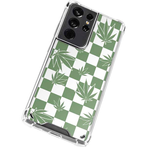 Marijuana Green Checkered Galaxy S21 Ultra 5G Clear Case