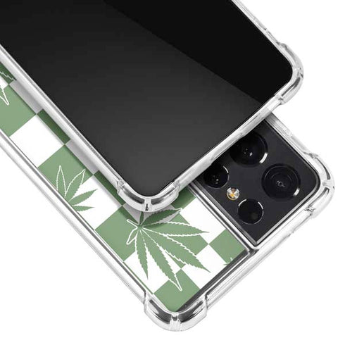 Marijuana Green Checkered Galaxy S21 Ultra 5G Clear Case