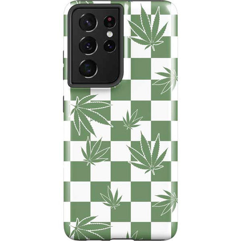Marijuana Green Checkered Galaxy S21 Ultra 5G Pro Case