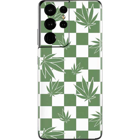 Marijuana Green Checkered Galaxy S21 Ultra 5G Skin
