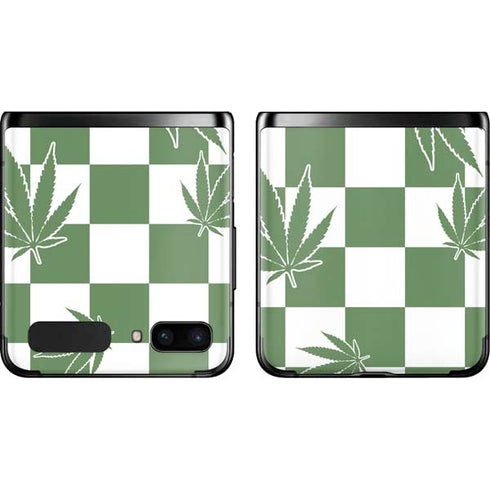 Marijuana Green Checkered Galaxy Z Flip Skin