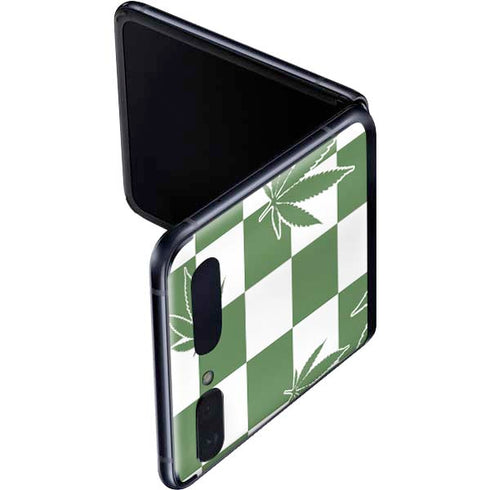 Marijuana Green Checkered Galaxy Z Flip Skin
