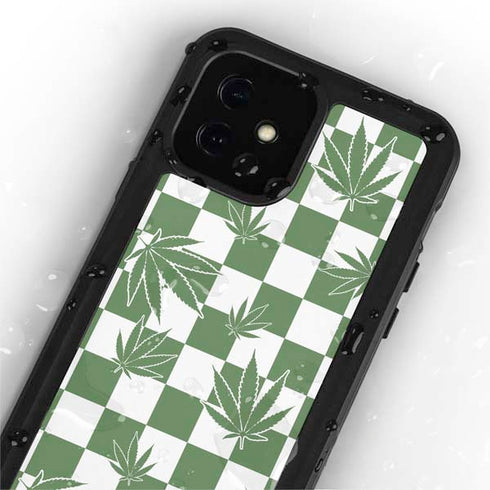 Marijuana Green Checkered iPhone 12 Mini Waterproof Case
