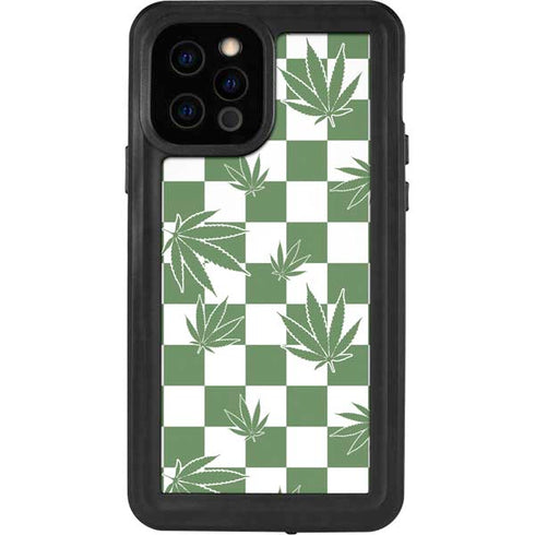 Marijuana Green Checkered iPhone 12 Pro Waterproof Case
