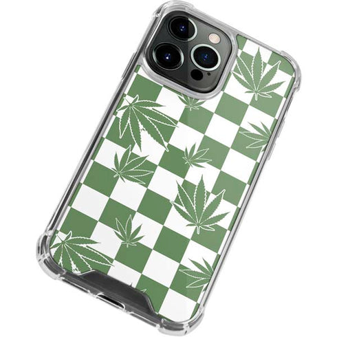 Marijuana Green Checkered iPhone 13 Pro Clear Case