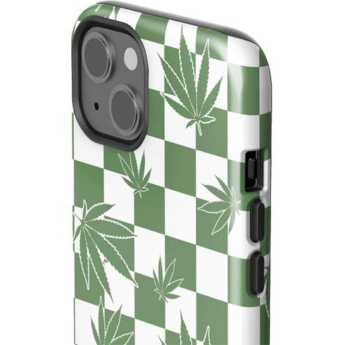 Marijuana Green Checkered iPhone 15 Plus Impact Case